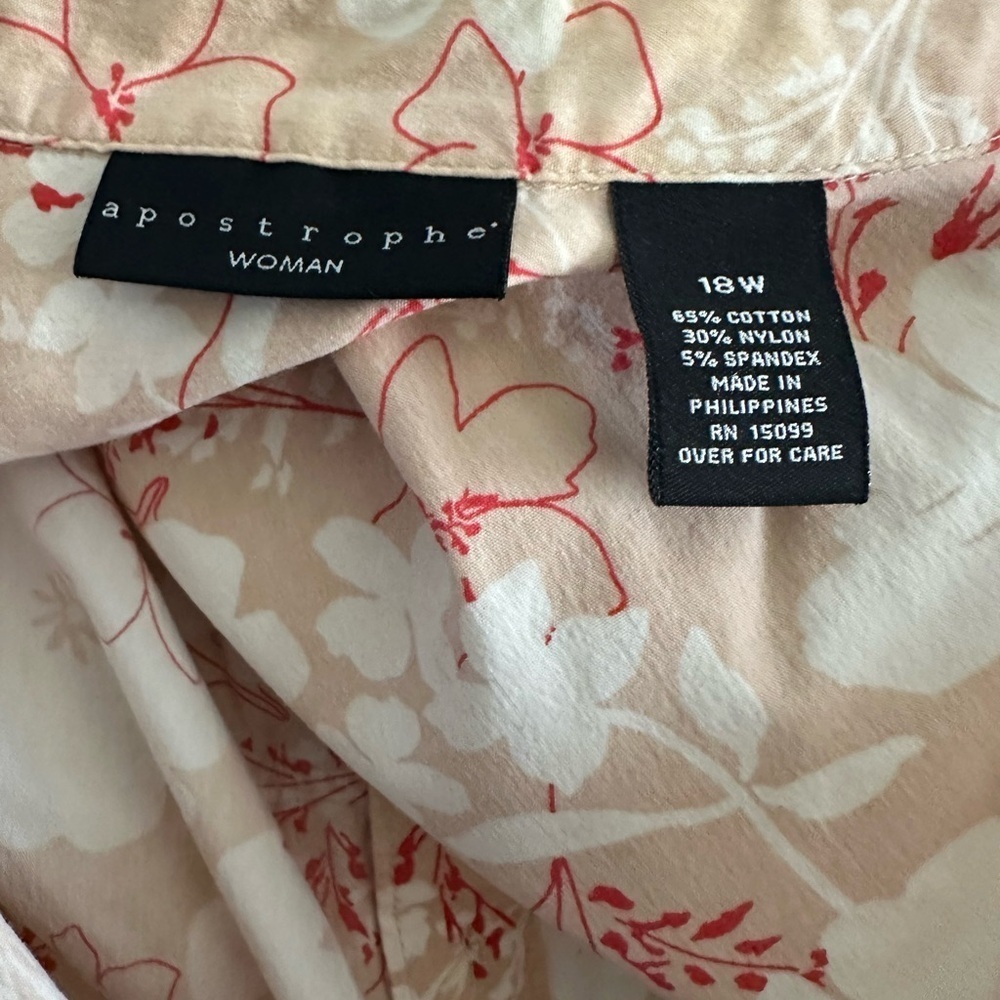 Apostrophe Women's Floral Button-Up Tunic Shirt Beige & Peach Long Sleeve | 18 - Picture 2 of 3